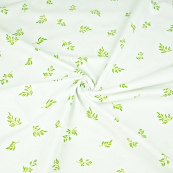 Baumwolle 100% MINI grüne Blätter und Zweige auf weißem Hintergrund  