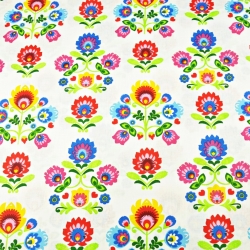 Baumwolle 100% Łowicz Muster in Reihen auf weißem Hintergrund  