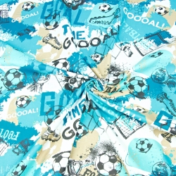 Baumwolle 100% Fußball türkis-beige  