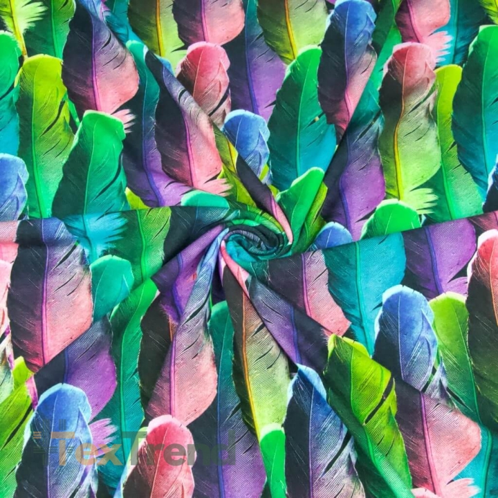 Jersey-Stoff Bunte Federn - Digitaldruck  
