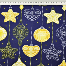 Baumwolle 100% Weihnachtsmuster Kugel- und Sternenketten auf marineblauem Hintergrund  
