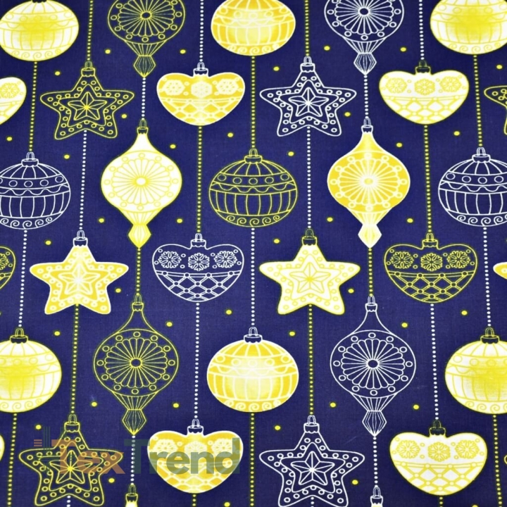 Baumwolle 100% Weihnachtsmuster Kugel- und Sternenketten auf marineblauem Hintergrund  