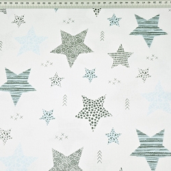 Baumwolle 100% gemusterte Sterne blau-grau auf weißem Hintergrund  