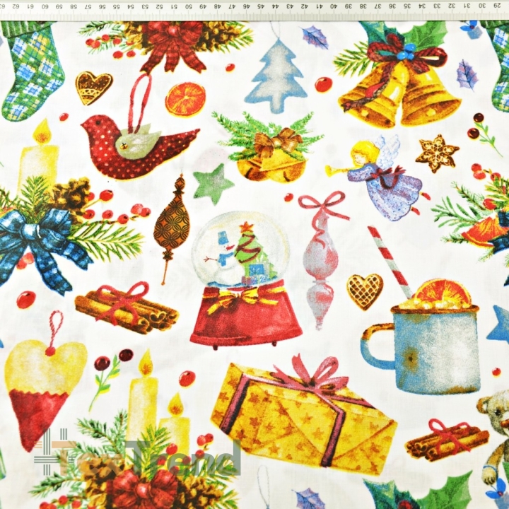 Baumwolle 100% Weihnachtsmuster Mini-Dekorationen auf weißem Hintergrund  