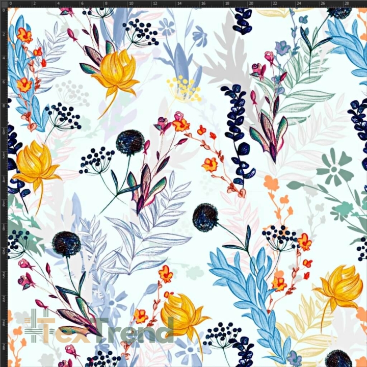 Jersey-Stoff Wiese blau-gelb - Digitaldruck  