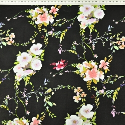 Baumwolle 100% Blumensträuße mit Zweigen auf schwarzem Hintergrund  