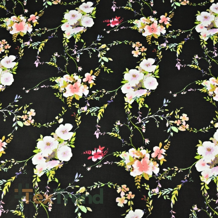 Baumwolle 100% Blumensträuße mit Zweigen auf schwarzem Hintergrund  