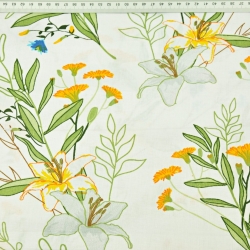 Baumwolle 100% Blumen Zweige mit Lilien auf weißem Hintergrund  