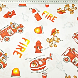 Baumwolle 100% Feuerwehrhunde auf weißem Hintergrund  