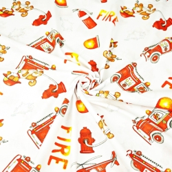 Baumwolle 100% Feuerwehrhunde auf weißem Hintergrund  