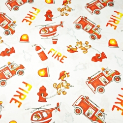 Baumwolle 100% Feuerwehrhunde auf weißem Hintergrund  