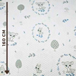 Baumwolle 100% Reh grau-blau mit grauen Punkten auf weißem Hintergrund  