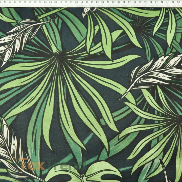 Baumwolle 100% dunkelgrüne Palm- und Monstera-Blätter  