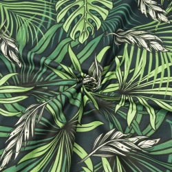 Baumwolle 100% dunkelgrüne Palm- und Monstera-Blätter  