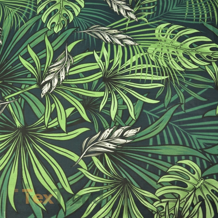 Baumwolle 100% dunkelgrüne Palm- und Monstera-Blätter  