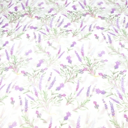 Baumwolle 100% Lavendelblumen mit Zweigen auf weiß-grauem Hintergrund - 220cm  