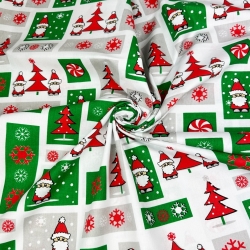 Baumwolle 100% Weihnachtsmuster Patchwork Weihnachtsmänner grün-rot  