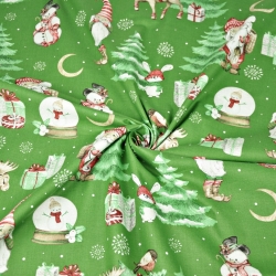 Baumwolle 100% Weihnachtsmuster Weihnachtsmänner mit Mond auf grün  