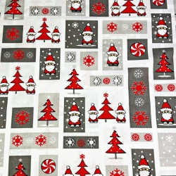 Baumwolle 100% Weihnachtsmuster Patchwork Weihnachtsmänner grau-rot  