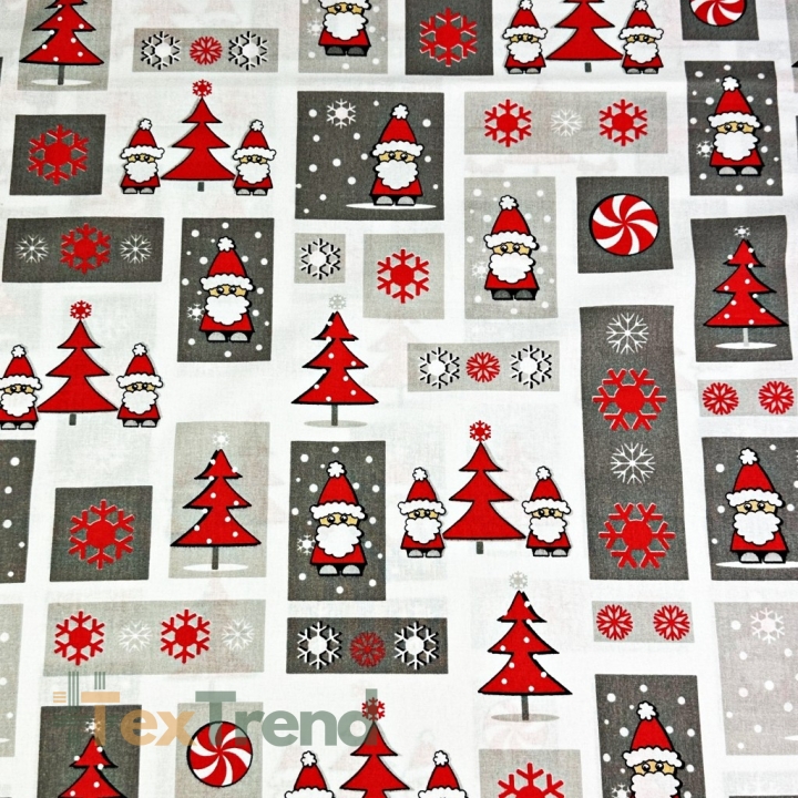 Baumwolle 100% Weihnachtsmuster Patchwork Weihnachtsmänner grau-rot  