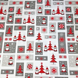 Baumwolle 100% Weihnachtsmuster Patchwork Weihnachtsmänner grau-rot  