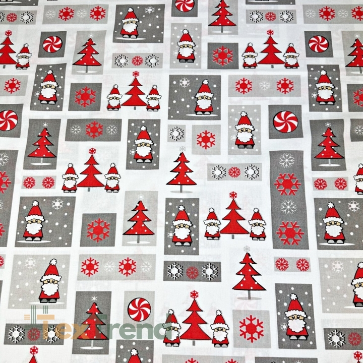 Baumwolle 100% Weihnachtsmuster Patchwork Weihnachtsmänner grau-rot  