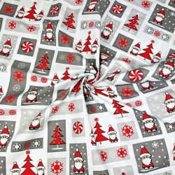 Baumwolle 100% Weihnachtsmuster Patchwork Weihnachtsmänner grau-rot  