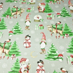 Baumwolle 100% Weihnachtsmuster Weihnachtsmänner mit Mond auf grauem Hintergrund  