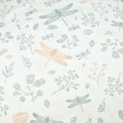 Baumwolle 100% Insekten Libellen grau-lachsfarben auf weißem Hintergrund  