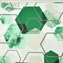 Baumwolle 100% geometrisch Rauten grün-grau auf weiß  