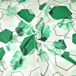 Baumwolle 100% geometrisch Rauten grün-grau auf weiß  