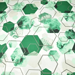 Baumwolle 100% geometrisch Rauten grün-grau auf weiß  