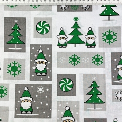 Baumwolle 100% Weihnachtsmuster Patchwork Weihnachtsmänner grau-grün  