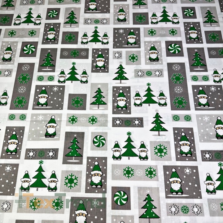 Baumwolle 100% Weihnachtsmuster Patchwork Weihnachtsmänner grau-grün  