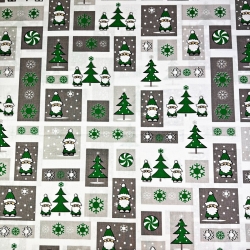 Baumwolle 100% Weihnachtsmuster Patchwork Weihnachtsmänner grau-grün  