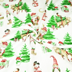 Baumwolle 100% Weihnachtsmuster Weihnachtsmänner mit Mond auf weißem Hintergrund  