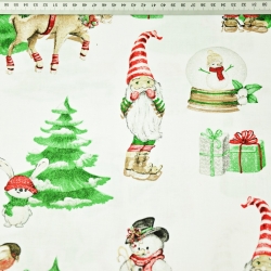 Baumwolle 100% Weihnachtsmuster Weihnachtsmänner mit Mond auf weißem Hintergrund  
