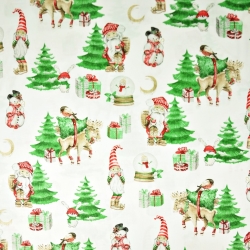Baumwolle 100% Weihnachtsmuster Weihnachtsmänner mit Mond auf weißem Hintergrund  