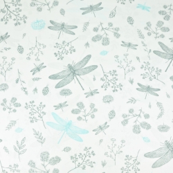 Baumwolle 100% Insekten Libellen grau-türkisfarben auf weißem Hintergrund  