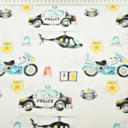 Baumwolle 100% Polizei blau-gelb auf weißem Hintergrund  