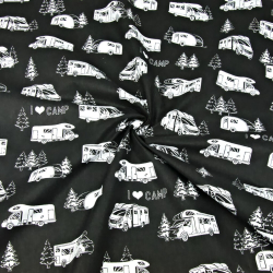 100% Baumwolle weiße Wohnmobile auf schwarzem Hintergrund  