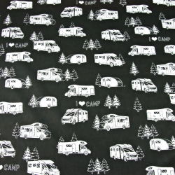 100% Baumwolle weiße Wohnmobile auf schwarzem Hintergrund  