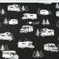 100% Baumwolle weiße Wohnmobile auf schwarzem Hintergrund  