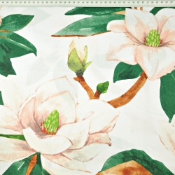 Baumwolle 100% mit Magnolienblüten auf weißem Hintergrund  