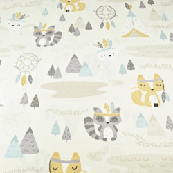 Baumwolle 100% Indianische Tiere mit Traumfängern auf beigem Hintergrund  