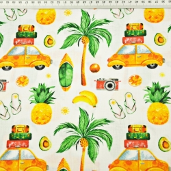 Baumwolle 100% Tropische Ferien gelb-grün auf weißem Hintergrund  