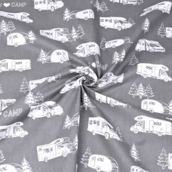 100% Baumwolle weiße Wohnmobile auf grauem Hintergrund  