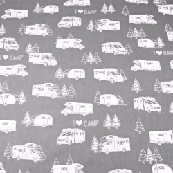 100% Baumwolle weiße Wohnmobile auf grauem Hintergrund  