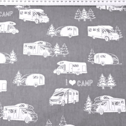 100% Baumwolle weiße Wohnmobile auf grauem Hintergrund  