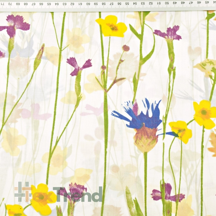 Baumwolle 100% Blumen Kornblumen und Butterblumen auf ecrufarbenem Hintergrund - 220cm  